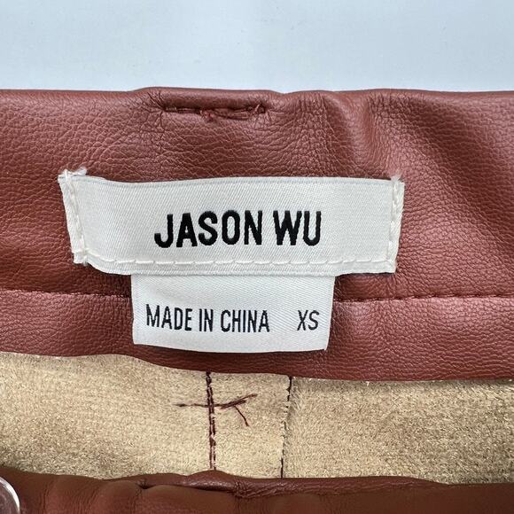 Jason Wu Vegan Leather Brown Straight Leg Pants w/ Front Slits Women's XS Brown - Picture 5 of 9